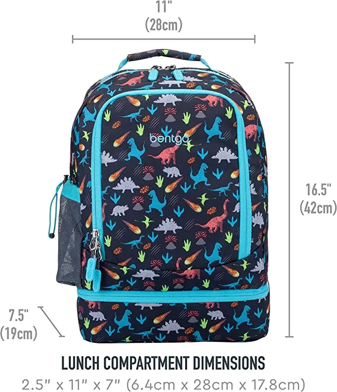 Bentgo Kids' Prints Double Insulated Lunch Bag, Durable, Water-Resistant Fabric, Bottle Holder - Dino Fossils