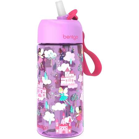 Bentgo® Kids Prints Water Bottle - 15 oz. Leak-Proof, BPA-Free Cups for Toddlers & Children with Flip-Up Safe-Sip Straw - Fairies