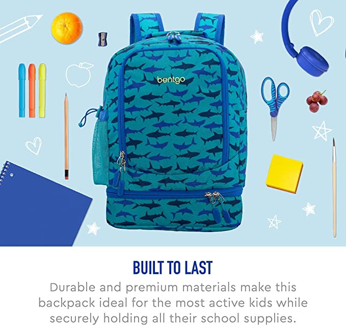 Bentgo Kids' Prints Double Insulated Lunch Bag, Durable, Water-Resistant  Fabric, Bottle Holder - Shark