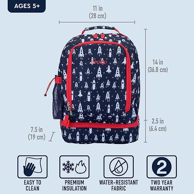 Bentgo Kids Prints Lunch Bag - Double Insulated, Durable, Water-Resistant  Fabric with Interior and Exterior Zippered Pockets and External Bottle  Holder- Ideal for Children 3+ (Rainbow) 