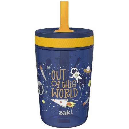 Zak Designs Kelso 15 oz Tumbler, (Space) Non-BPA Leak-Proof Screw-On Lid with Straw Made of Durable Plastic and Silicone, Perfect Baby Cup for Kids