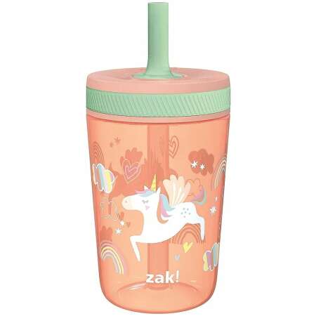 Zak Designs Kelso Tumbler Set 15 oz, (Unicorn) Non-BPA Leak-Proof Screw-On Lid with Straw Made of Durable Plastic and Silicone, Perfect Baby Cup Bundle for Kids