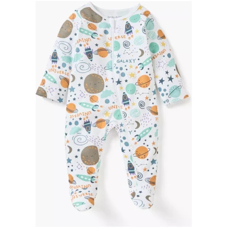 Galaxy Print Closed Feet Sleepsuit with Zip Closure