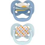 Dr. Brown's Advantage Baby Pacifier, Fully Symmetrical Soother with Soft Silicone Bulb, Blue Sunrise, 0-6m, BPA Free, 2 Pack