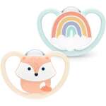 NUK Space Pacifier for 0-6 Months, Pacifier with Extra Openings for Sensitive Skin, BPA-Free Silicone Fox Pack of 2