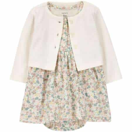 Baby 2-Piece Smocked Dress & Cardigan Set