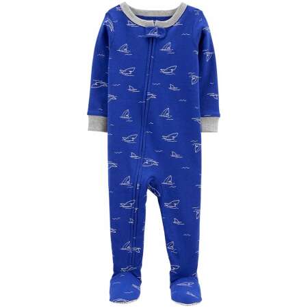 Shark Cotton Footie One Piece PJs - Baby Boy