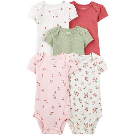 Baby 5-Pack Cherries & Hearts Short-Sleeve Bodysuits