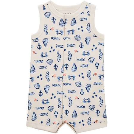 Baby Sea Print Snap-Up Cotton Romper