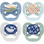 Dr. Brown's Advantage Glow-in-the-Dark Baby Pacifier, Fully Symmetrical Soother with Soft Silicone Bulb, Blue Sunrise-Blue Ocean, 0-6m, BPA Free, 4 Pack