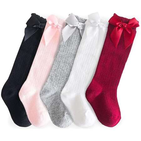 CozyWay Baby Knee High Bow Socks For Baby Girls Infant - Multi Color - 5 Pack