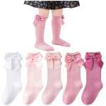 Baby Knee High Socks - Toddler Long Cotton Tube Stockings With Bow Ruffles for Girls - Infant Dress Socks