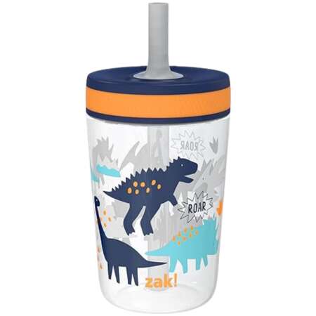 Zak Designs Kelso Toddler Cups For Travel or At Home, 12oz Vacuum Insulated Stainless Steel Sippy Cup With Leak-Proof Design is Perfect For Kids (Zaksaurus)