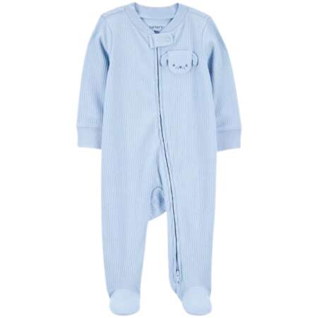 Baby Dog Pocket 2-Way Zip Ribbed Sleep & Play Pajamas - Blue