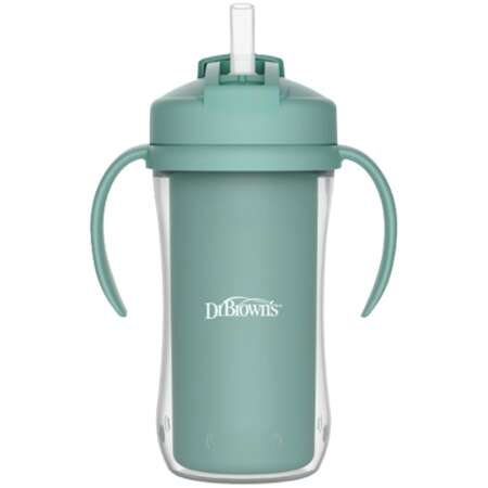 Dr. Brown's Milestones Insulated Sippy Cup with Straw and Handles, Spill-Proof Tumbler with Lid