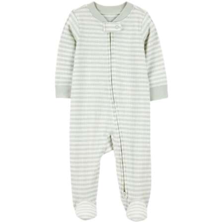 Baby Boy Striped 2-Way Zip Ribbed Sleep & Play Pajamas - Green/White