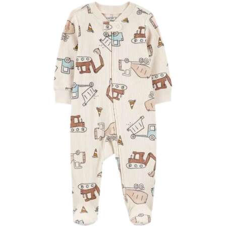 Baby Boy Construction 2-Way Zip Ribbed Sleep & Play Pajamas