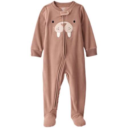 Baby Boy Walrus Loose Fit 2-Way Zip 1-Piece Pajamas - Brown