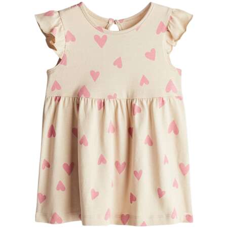 Cotton jersey dress- Light beige/Hearts