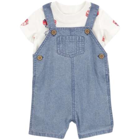 Baby Boy 2-Piece Fire Truck Tee & Shortall Set - Grey