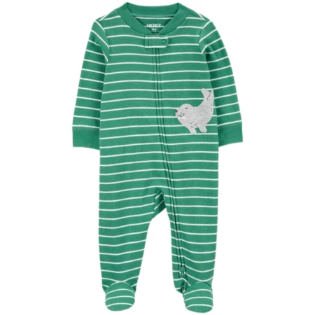 Baby Boy Striped Walrus 2-Way Zip Sleep & Play Pajamas