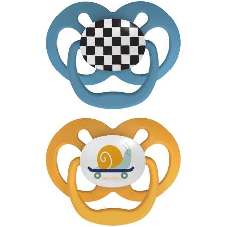 Dr. Brown's Advantage Baby Pacifier, Fully Symmetrical Soother with Soft Silicone Bulb, Skateboard Snail, 6-18m, BPA Free, 2 Pack