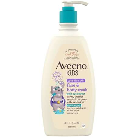 Aveeno Kids Sensitive Skin Face and Body Wash with Oat Extract, Gently Washes Away Dirt and Germs Without Drying, Tear-Free, Hypoallergenic Kids Body Wash, 18 fl. oz