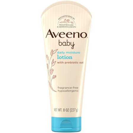 Aveeno Baby Daily Moisture Body Lotion for Sensitive Skin, Hypoallergenic Moisturizing Baby Lotion with Nourishing Oatmeal to Deeply Moisturize Baby's Skin, Fragrance-Free, 8 fl. oz