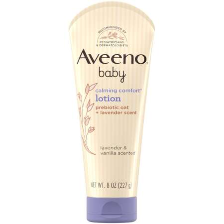 Aveeno Baby Calming Comfort Moisturizing Lotion with Relaxing Lavender & Vanilla Scents, Non-Greasy Body Lotion with prebiotic Oatmeal & Dimethicone, Paraben- & Phthalate-Free, 8 fl. oz