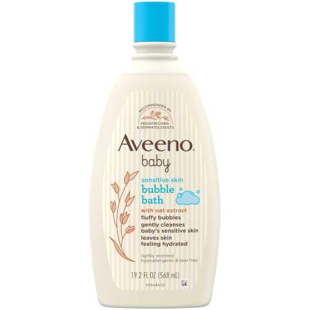 Aveeno Baby Sensitive Skin Bubble Bath with Oat Extract, Gently Cleanses and Leaves Skin Feeling Hydrated, Tear-Free Formula, Hypoallergenic, Paraben-, Phthalate-, Soap- & Dye-Free, 19.2 fl. Oz