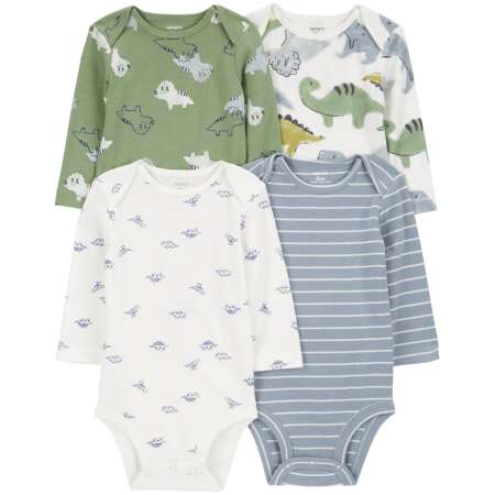 Baby 4-Pack Long-Sleeve Dinosaur Bodysuits