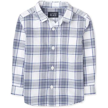 Boys Plaid Poplin Button Down Shirt - blue