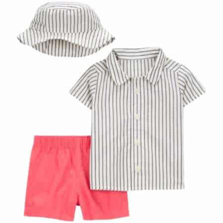 Baby 3-Piece Button-Down Shirt & Short Set